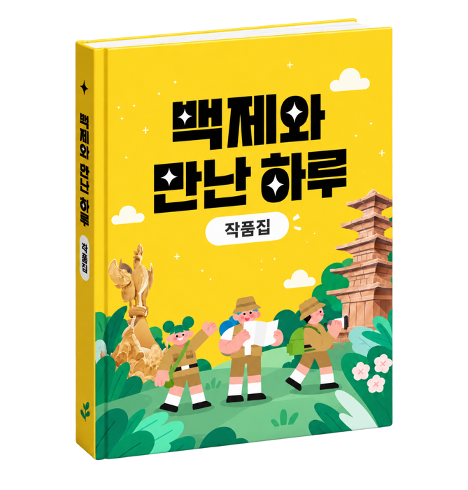 노란색 표지의 백제와 만난 하루 작품집 목업